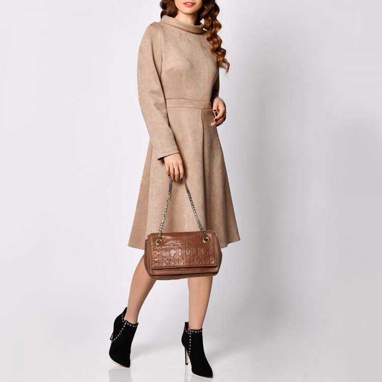 Pre Owned Carolina Herrera Brown Leather Flap Chain Shoulder Bag