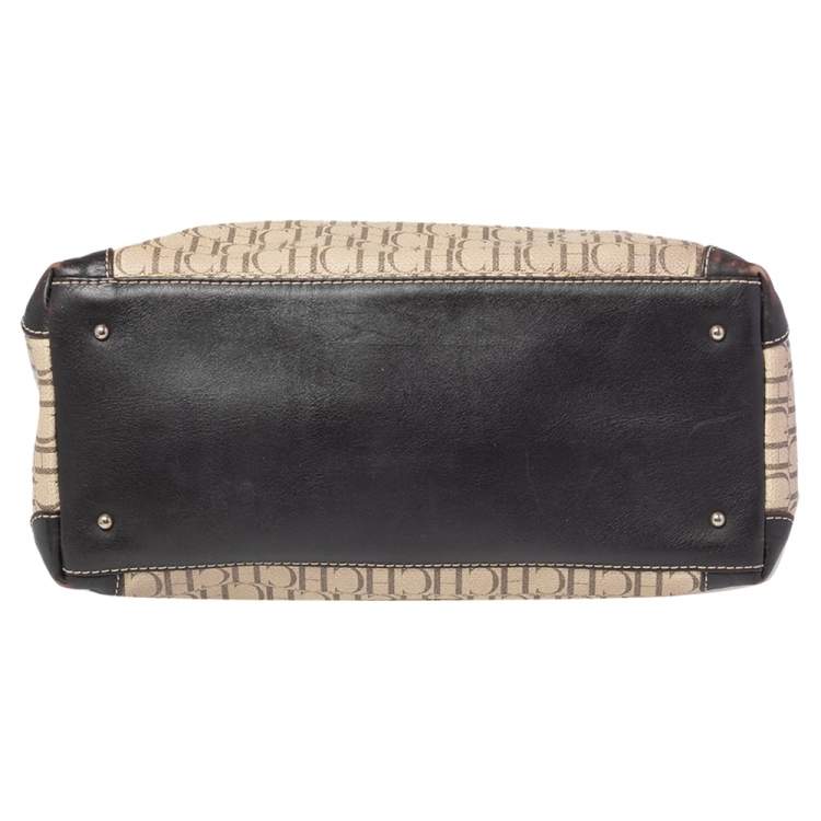 Pre Owned Carolina Herrera Brown/Beige Monogram Canvas and Leather Hobo