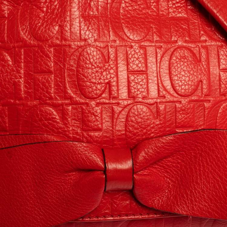 Pre Owned Carolina Herrera Red Monogram Leather Audrey Shoulder Bag