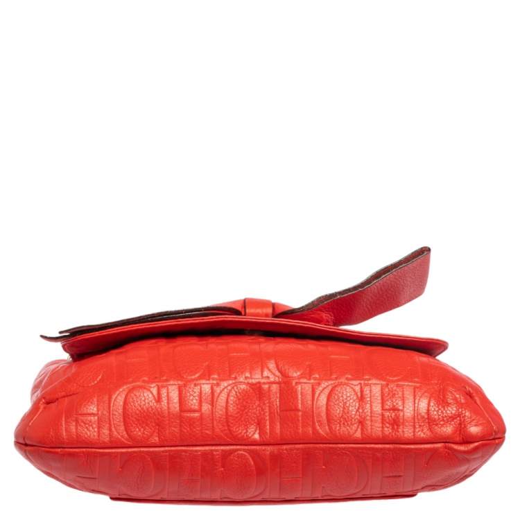 Pre Owned Carolina Herrera Red Monogram Leather Audrey Shoulder Bag