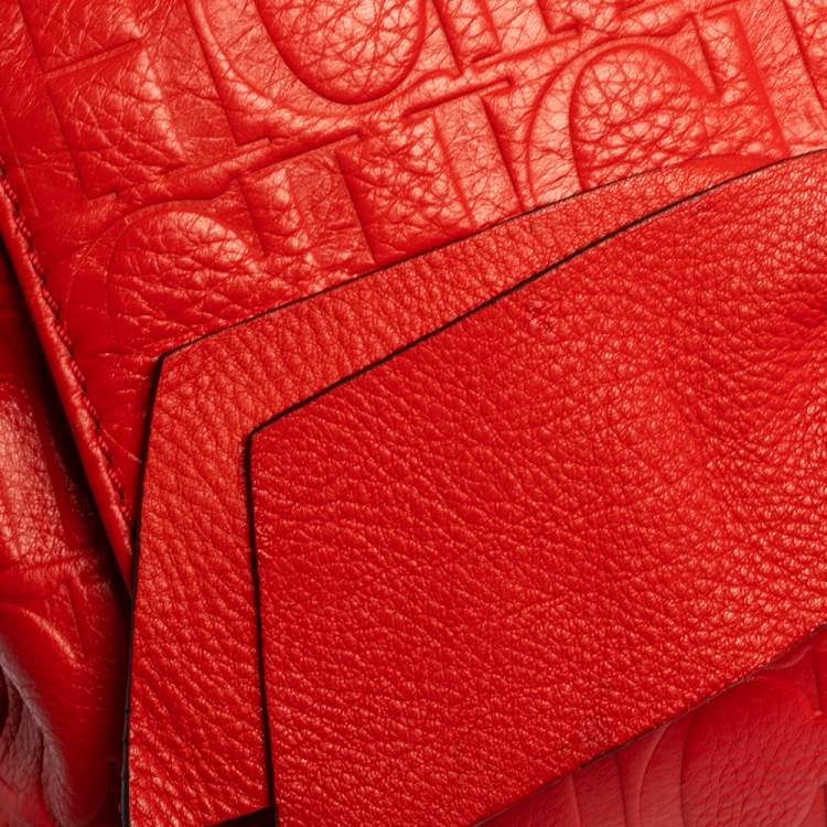 Pre Owned Carolina Herrera Red Monogram Leather Audrey Shoulder Bag