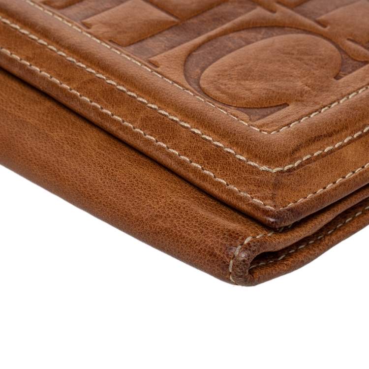Pre Owned Carolina Herrera Brown Monogram Leather Trifold Wallet