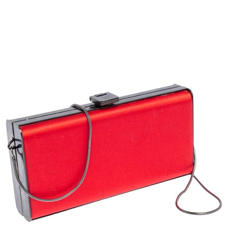 Pre Owned Carolina Herrera Red Satin Chain Clutch