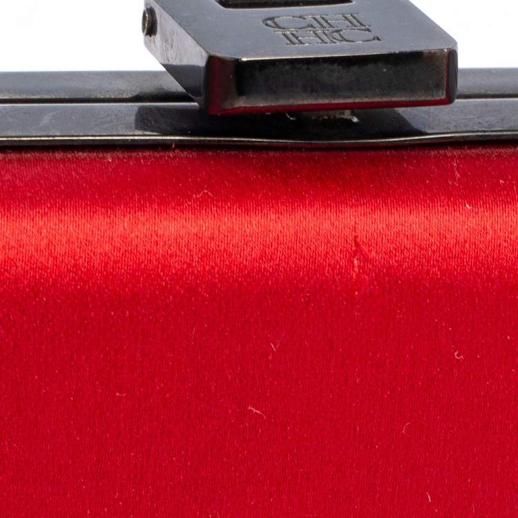 Pre Owned Carolina Herrera Red Satin Chain Clutch
