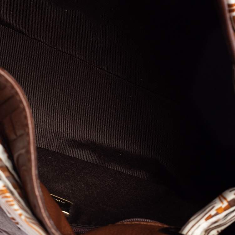 Pre Owned Carolina Herrera Brown Monogram Embossed Leather Scarf Hobo