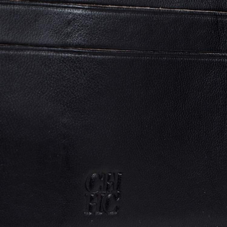 Pre Owned Carolina Herrera Black Quilted Leather Trifold Wallet