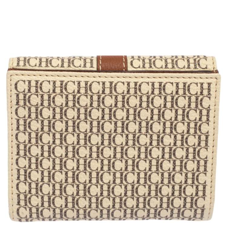 Pre Owned Carolina Herrera Beige/Brown Monogram Coated Canvas Flap Compact Wallet