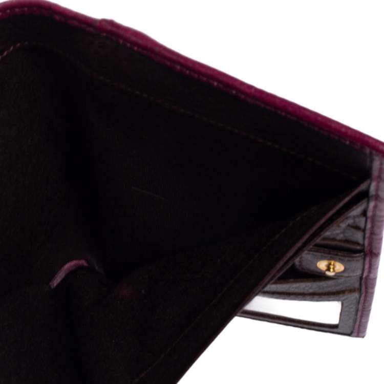 Pre Owned Carolina Herrera Purple Monogram Embossed Leather Bifold Wallet Organizer  