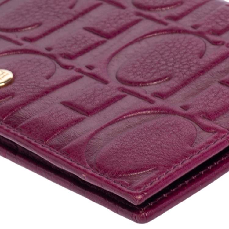 Pre Owned Carolina Herrera Purple Monogram Embossed Leather Bifold Wallet Organizer  