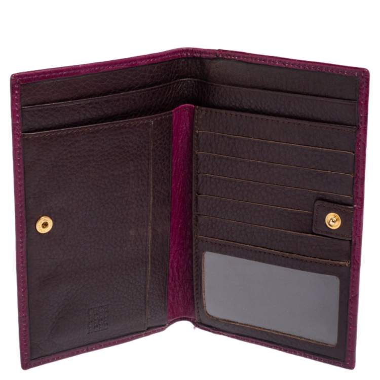 Pre Owned Carolina Herrera Purple Monogram Embossed Leather Bifold Wallet Organizer  