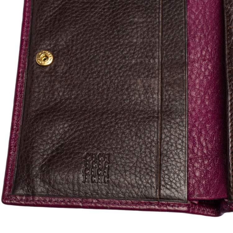 Pre Owned Carolina Herrera Purple Monogram Embossed Leather Bifold Wallet Organizer  