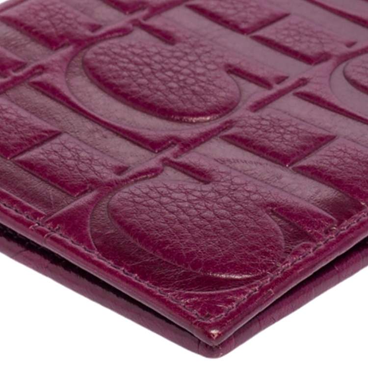 Pre Owned Carolina Herrera Purple Monogram Embossed Leather Bifold Wallet Organizer  