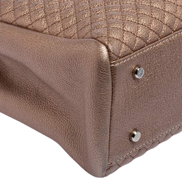 Pre Owned Carolina Herrera Metallic Copper Micro Quilted Leather Chain Tote