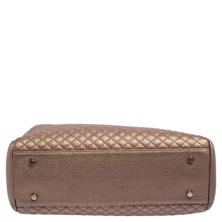 Pre Owned Carolina Herrera Metallic Copper Micro Quilted Leather Chain Tote