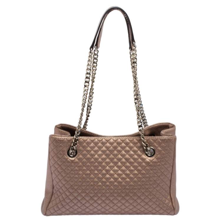 Pre Owned Carolina Herrera Metallic Copper Micro Quilted Leather Chain Tote