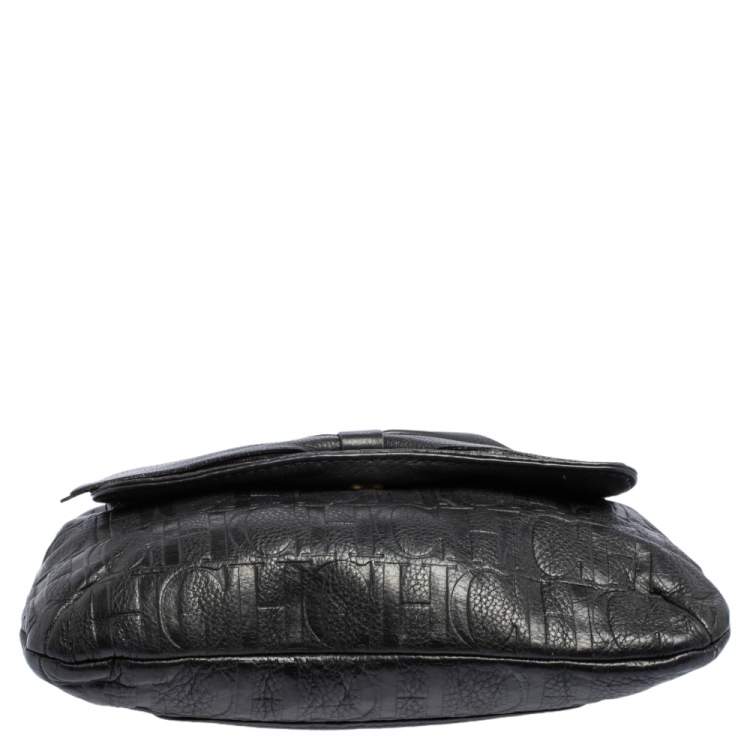 Pre Owned Carolina Herrera Black Embossed Leather Bow Flap Shoulder Bag