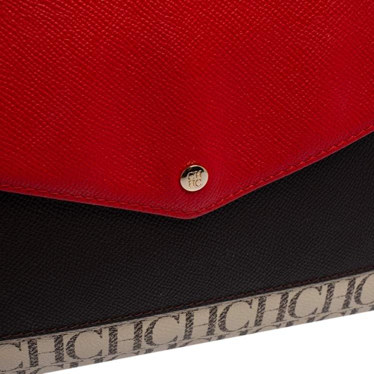 Pre Owned CH Carolina Herrera Red Signature Coated Canvas and Leather Envelope Flap Shoulder Bag