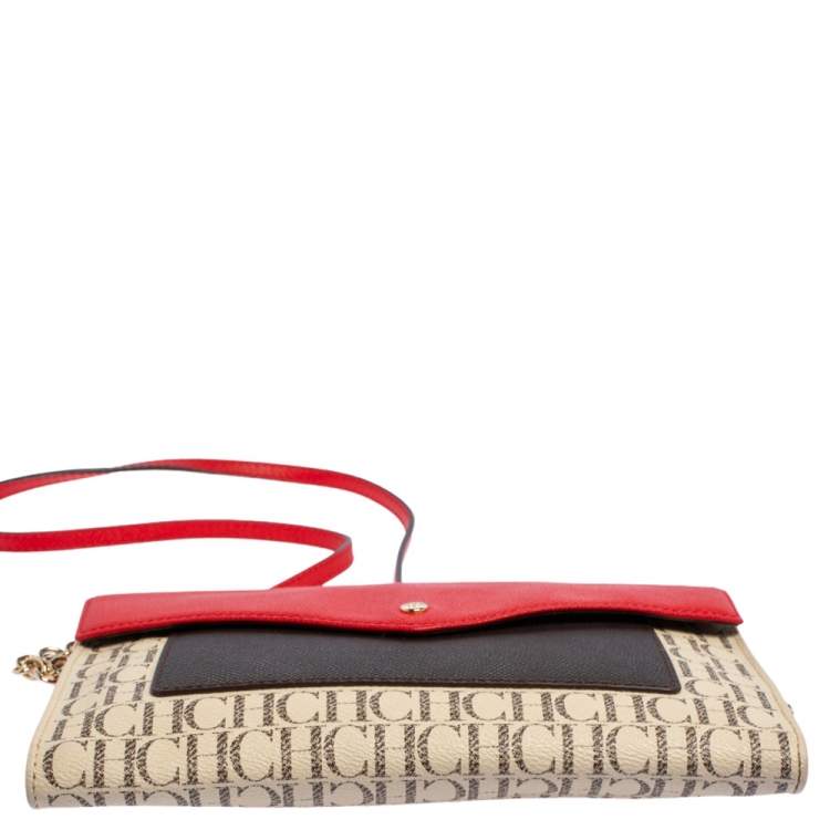 Pre Owned CH Carolina Herrera Red Signature Coated Canvas and Leather Envelope Flap Shoulder Bag