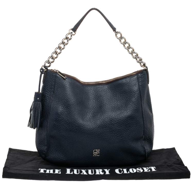 Pre Owned CH Carolina Herrera Blue Leather Tassel Shoulder Bag