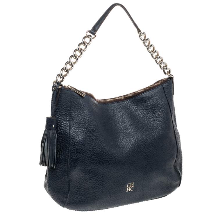 Pre Owned CH Carolina Herrera Blue Leather Tassel Shoulder Bag