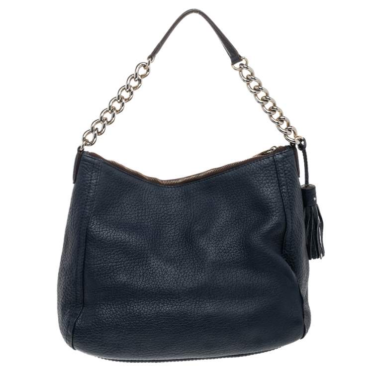 Pre Owned CH Carolina Herrera Blue Leather Tassel Shoulder Bag
