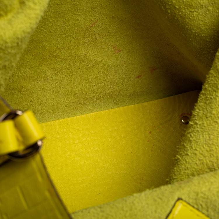 Pre Owned Carolina Herrera Neon Yellow Embossed Leather Matryoshka Tote