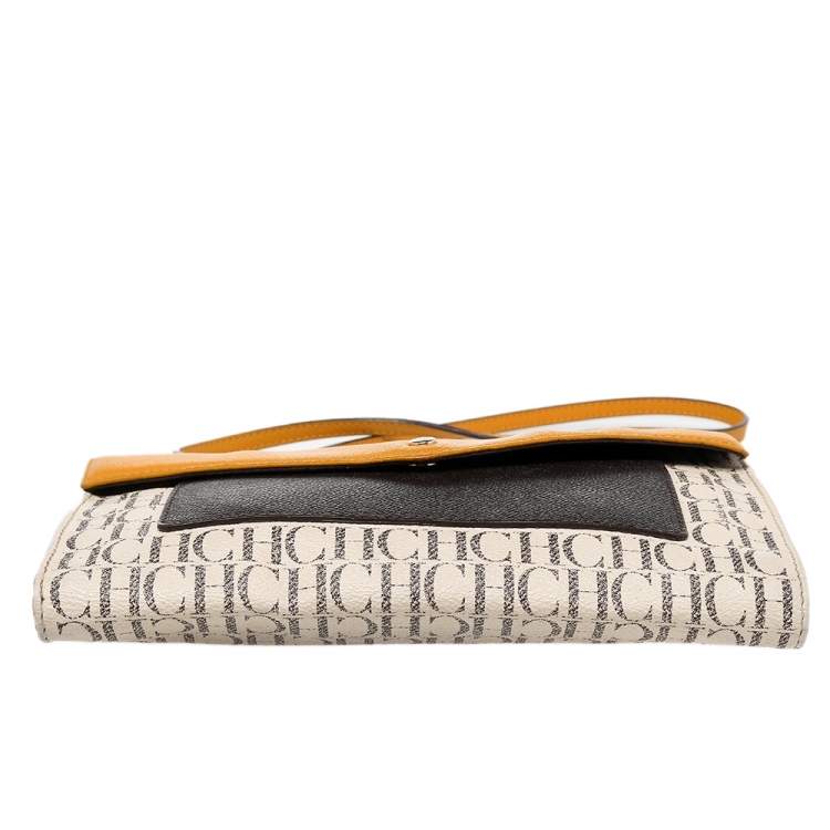 Pre Owned Carolina Herrera Multicolor Monogram Canvas And Leather Flap Shoulder Bag