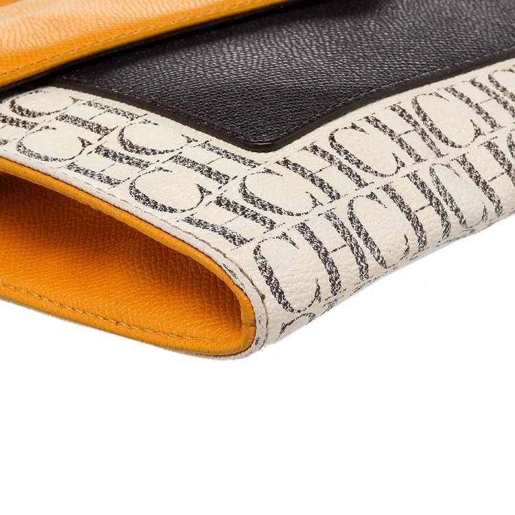 Pre Owned Carolina Herrera Multicolor Monogram Canvas And Leather Flap Shoulder Bag