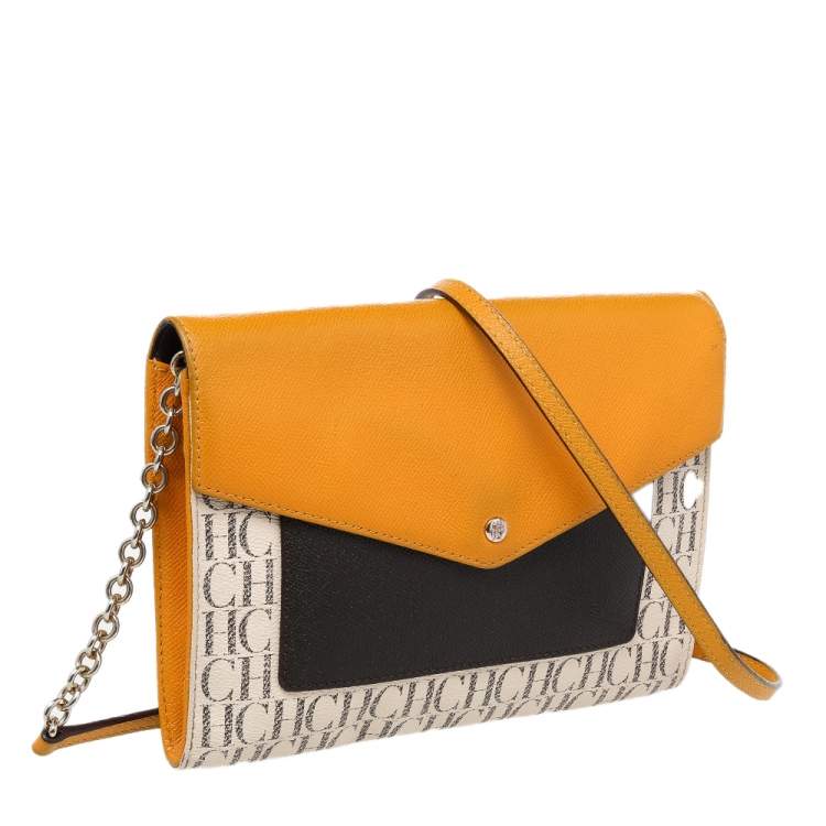 Pre Owned Carolina Herrera Multicolor Monogram Canvas And Leather Flap Shoulder Bag