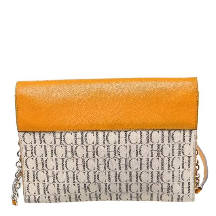 Pre Owned Carolina Herrera Multicolor Monogram Canvas And Leather Flap Shoulder Bag