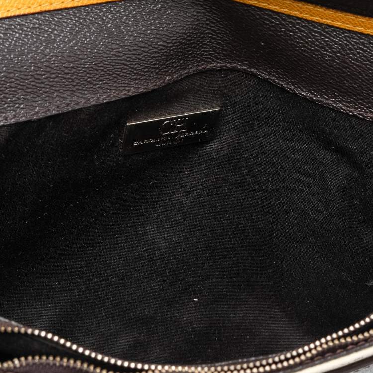 Pre Owned Carolina Herrera Multicolor Monogram Canvas And Leather Flap Shoulder Bag