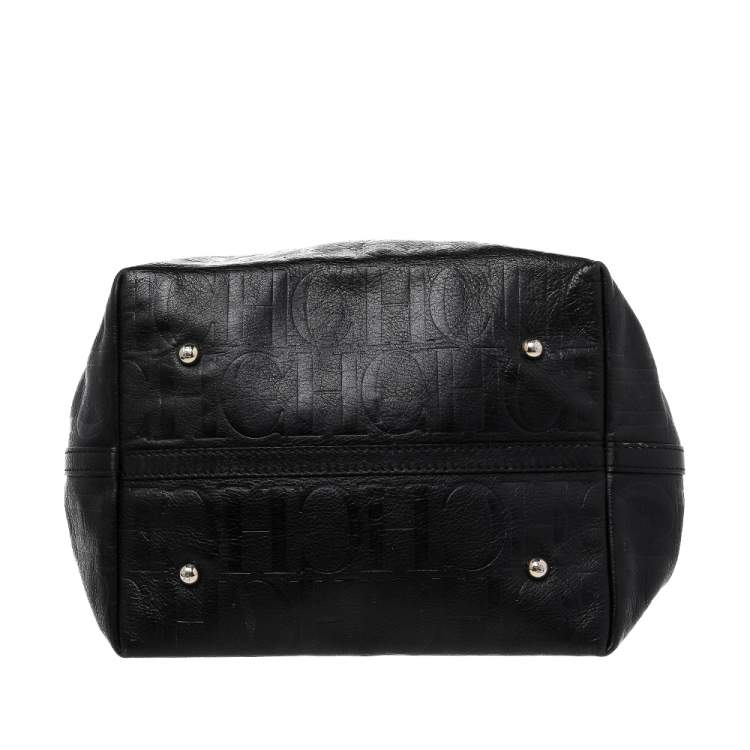 Pre Owned Carolina Herrera Black Monogram Leather Matryoshka Tote