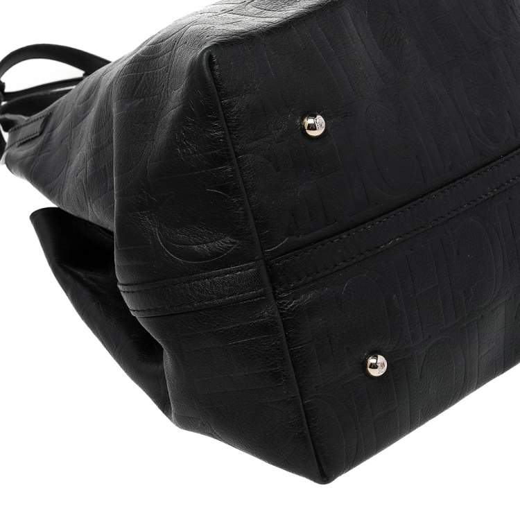 Pre Owned Carolina Herrera Black Monogram Leather Matryoshka Tote