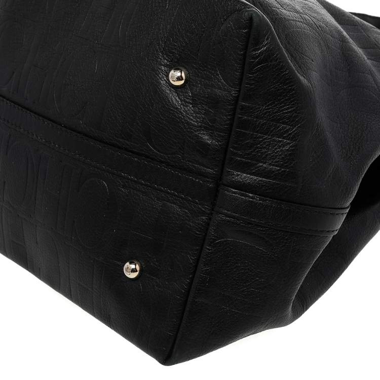 Pre Owned Carolina Herrera Black Monogram Leather Matryoshka Tote