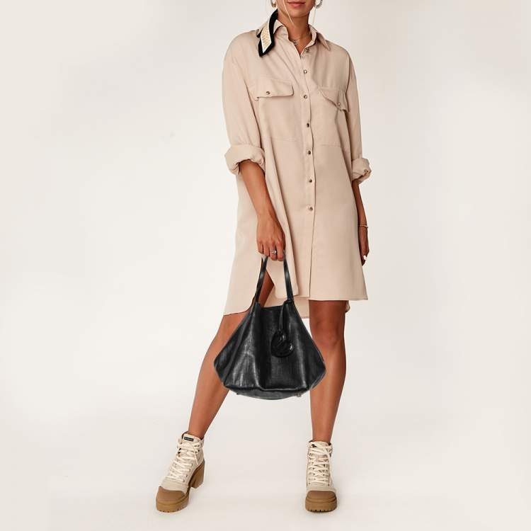 Pre Owned Carolina Herrera Black Monogram Leather Matryoshka Tote