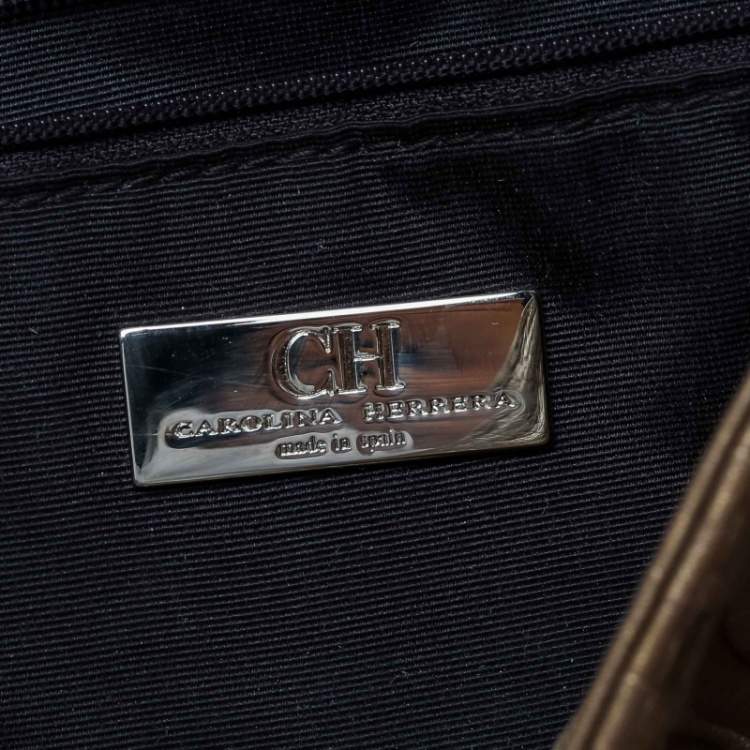 Pre Owned Carolina Herrera Gold Monogram Leather Audrey Shoulder Bag