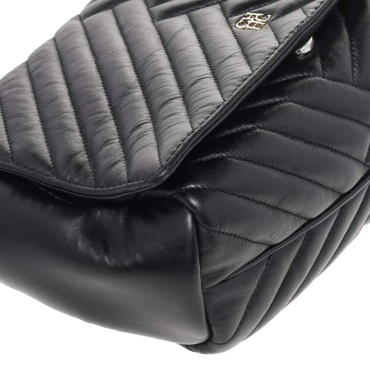 Pre Owned Carolina Herrera Black Quilted Leather Flap Shoulder Bag