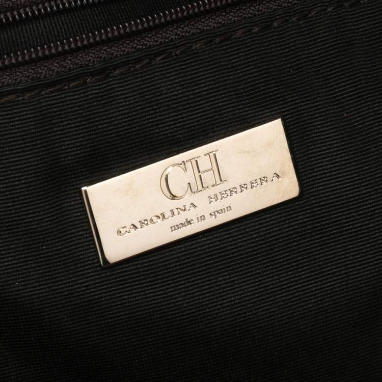 Pre Owned Carolina Herrera Burgundy Monogram Embossed Leather Middle Zip Satchel