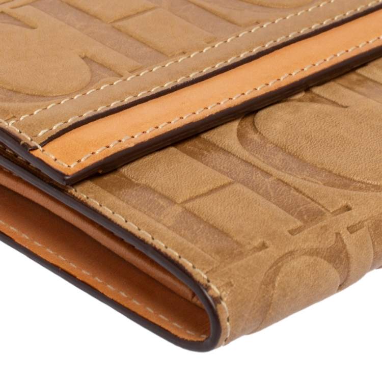 مملوكة مسبقًا Carolina Herrera Beige Monogram Leather Trifold Wallet
