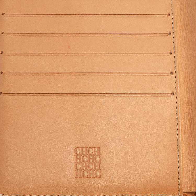 مملوكة مسبقًا Carolina Herrera Beige Monogram Leather Trifold Wallet