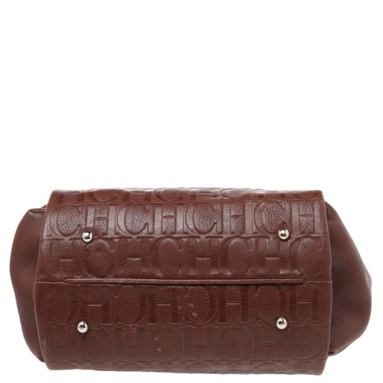 Pre Owned Carolina Herrera Brown Monogram Leather Chain Tote