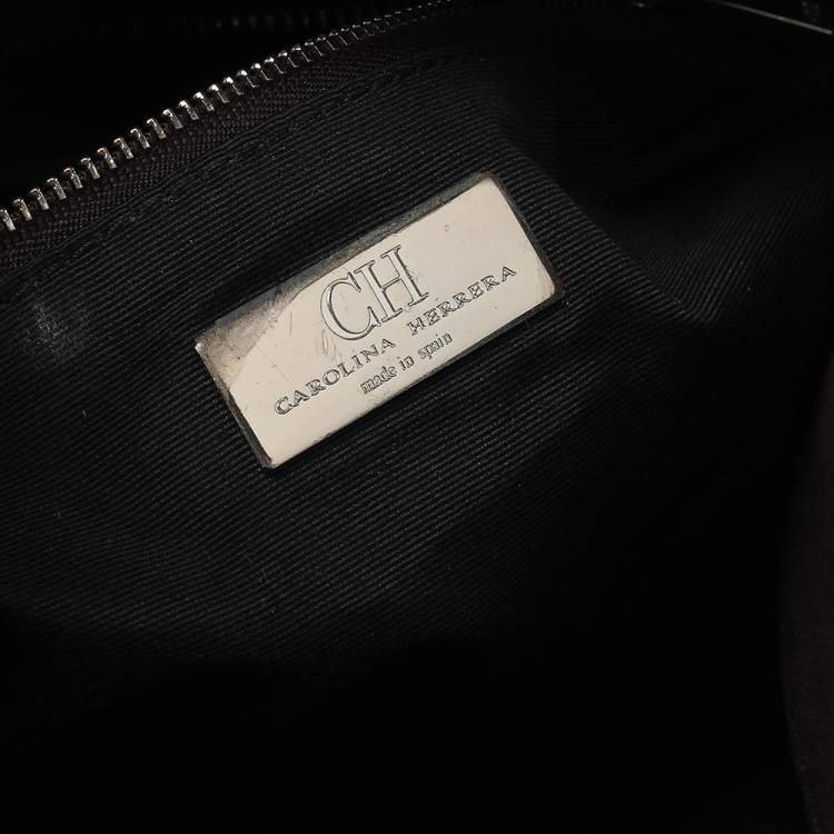 Pre Owned Carolina Herrera Brown Monogram Leather Chain Tote