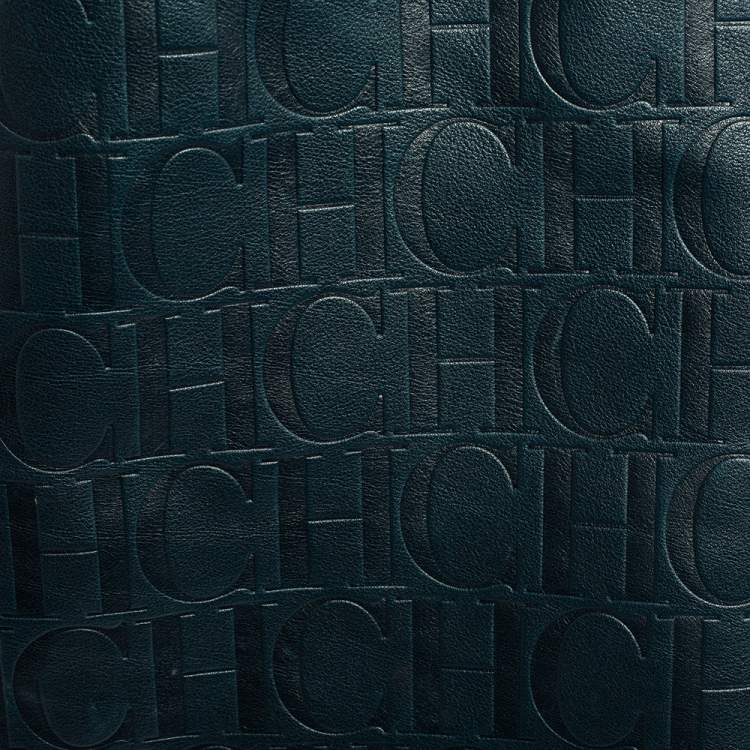 Pre Owned Carolina Herrera Teal Green Monogram Leather Matryoshka Tote