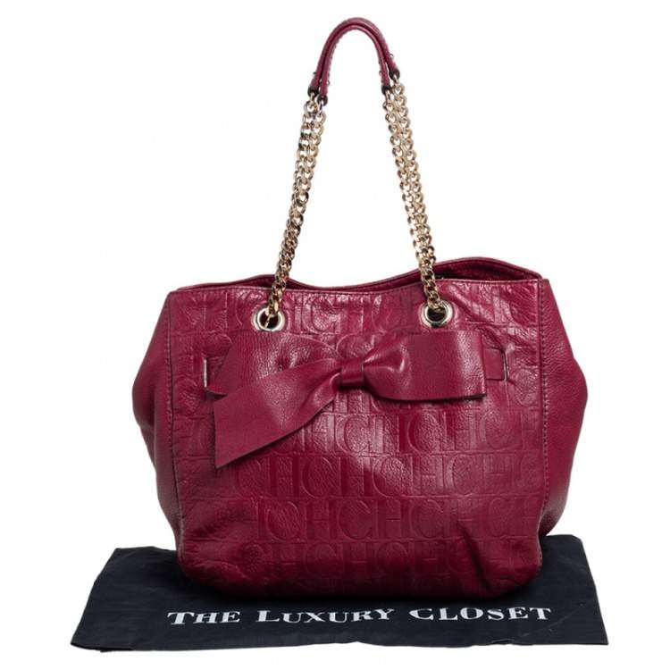 Pre Owned Carolina Herrera Maroon Monogram Leather Audrey Tote