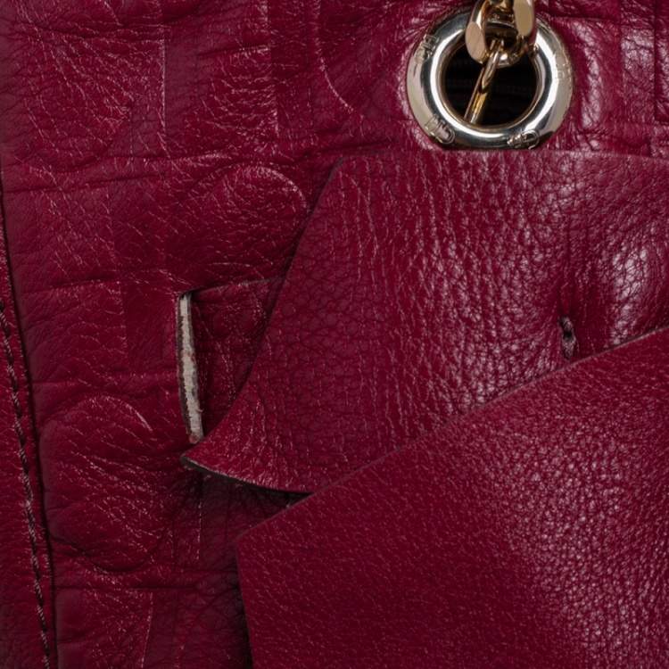 Pre Owned Carolina Herrera Maroon Monogram Leather Audrey Tote