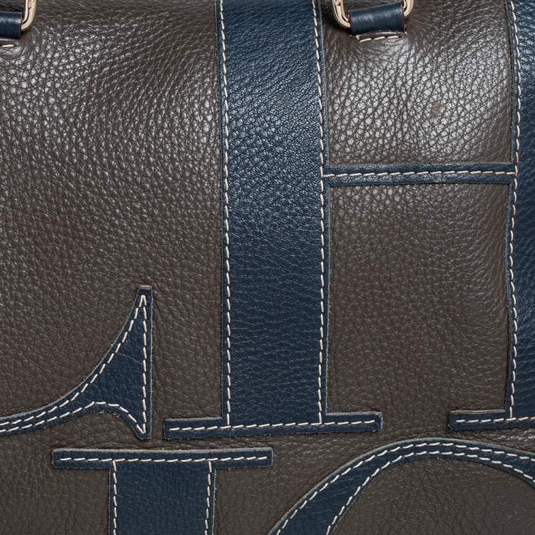 Pre Owned Carolina Herrera Brown Grained Leather Boston Bag