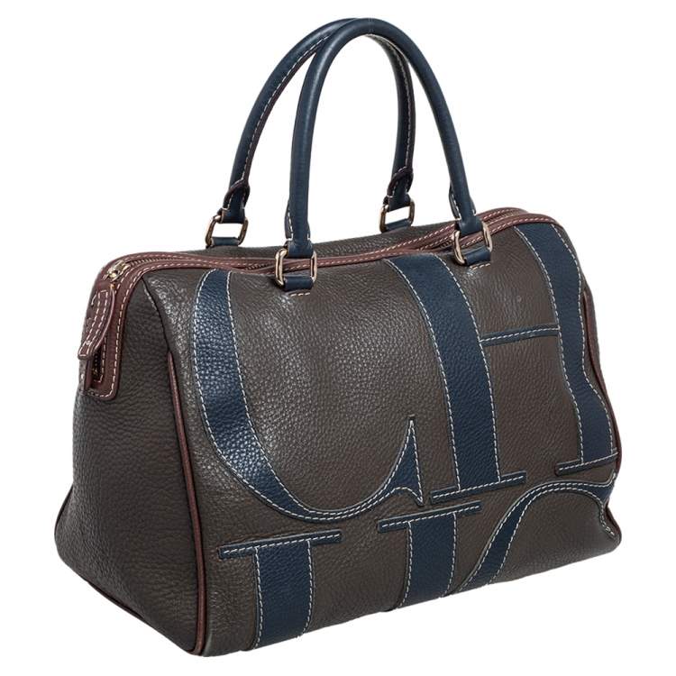 Pre Owned Carolina Herrera Brown Grained Leather Boston Bag