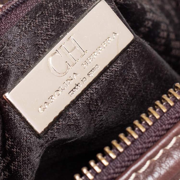 Pre Owned Carolina Herrera Brown Grained Leather Boston Bag