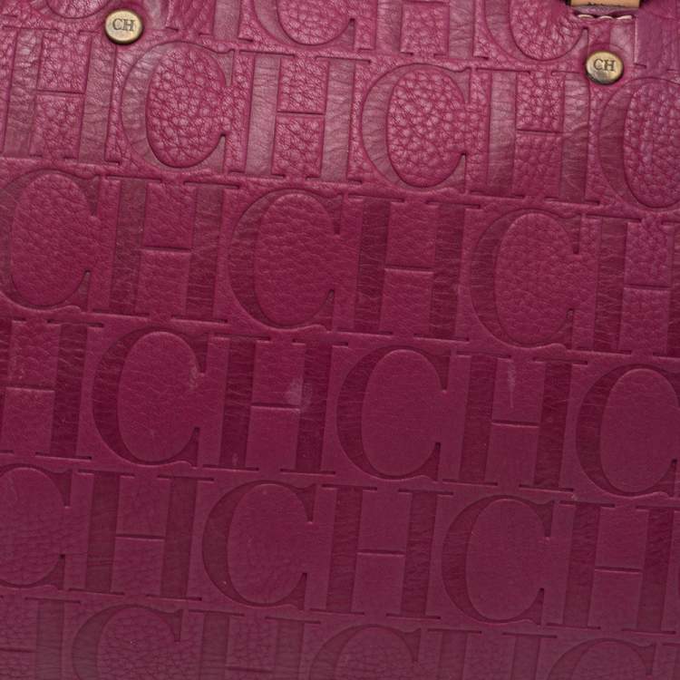 Pre Owned Carolina Herrera Magenta Monogram Leather Large Andy Boston Bag