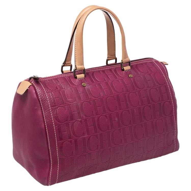 Pre Owned Carolina Herrera Magenta Monogram Leather Large Andy Boston Bag
